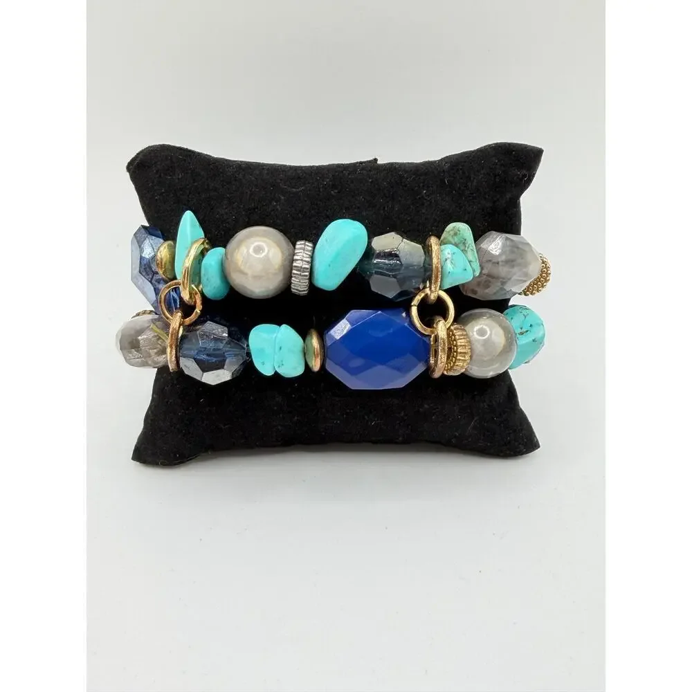 💙 Blue Turquoise Linked Double Wrap Bracelet